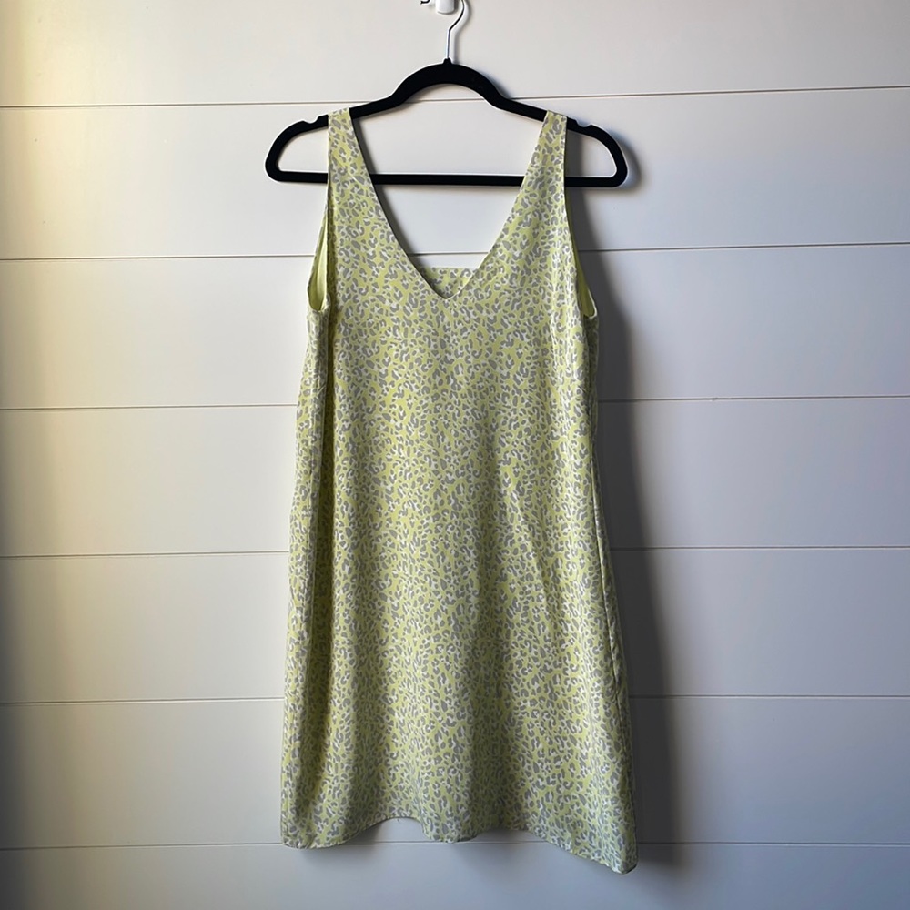 Leona Silk Citrus Yellow/ Gray Leopard Print Mini Dress